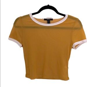 Forever 21 Sheer Yellow Baby Tee Crop Top  Size S